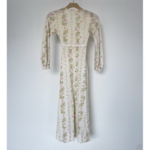 Vintage 70s Cream Jersey Floral Wrap Dress / Sz S / Neutral Maxi / Boho Hippie - Picture 3 of 11